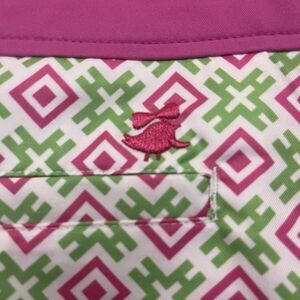 Birdies and Bows Pink Green Batik Geometric Print Skirt Skort Sz 10 Scallop Hem‎